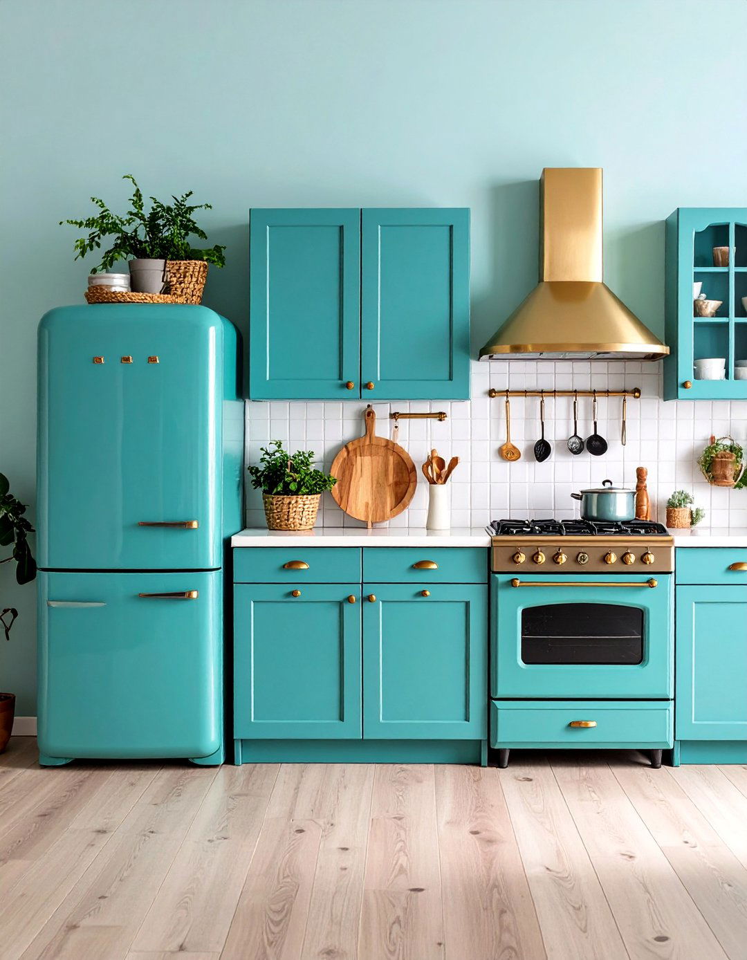 Teal Appliances with White Kitchen Cabinetry - 25 Teal and White Kitchen Ideas