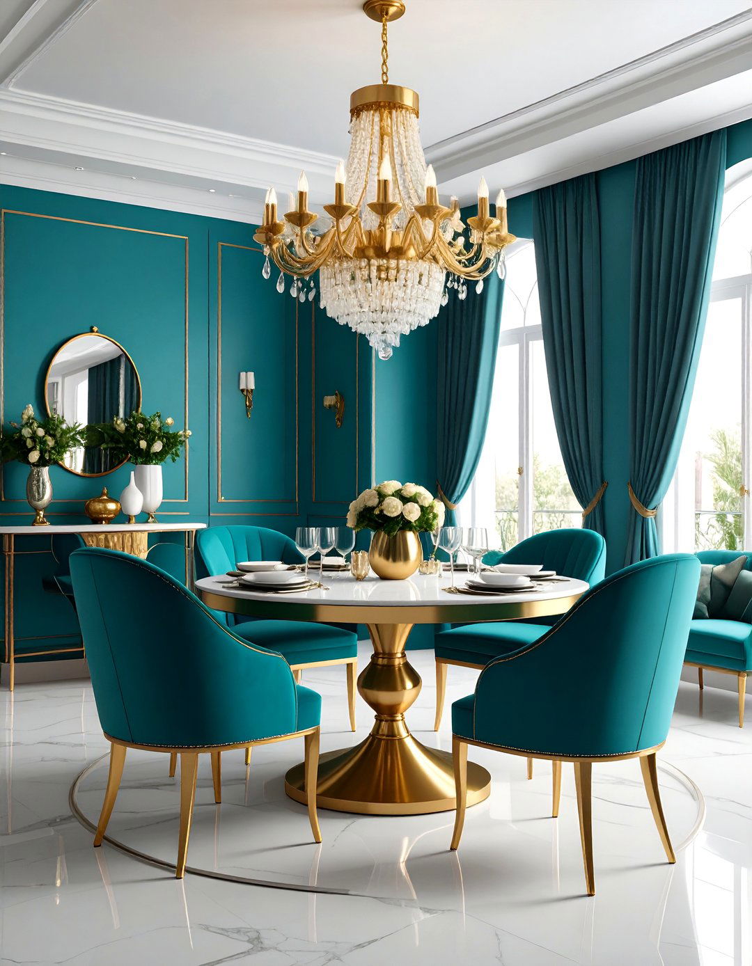 Teal Art Deco Glamour - 25 Teal Dining Room Ideas