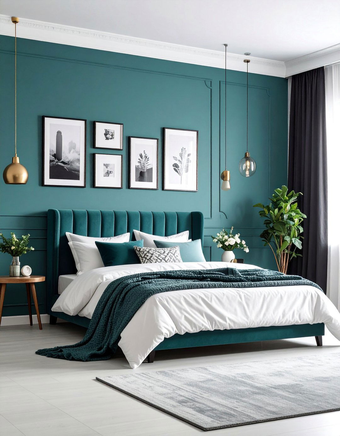 Teal Bedroom with Black and White Photography - 25 Teal Bedroom Ideas