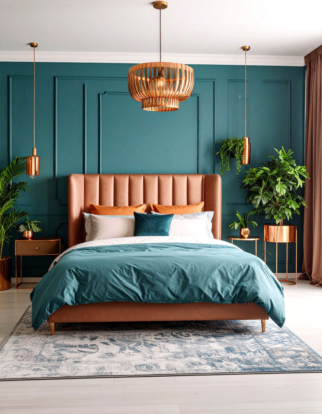 Teal Bedroom with Copper Metallic Accents - 25 Teal Bedroom Ideas