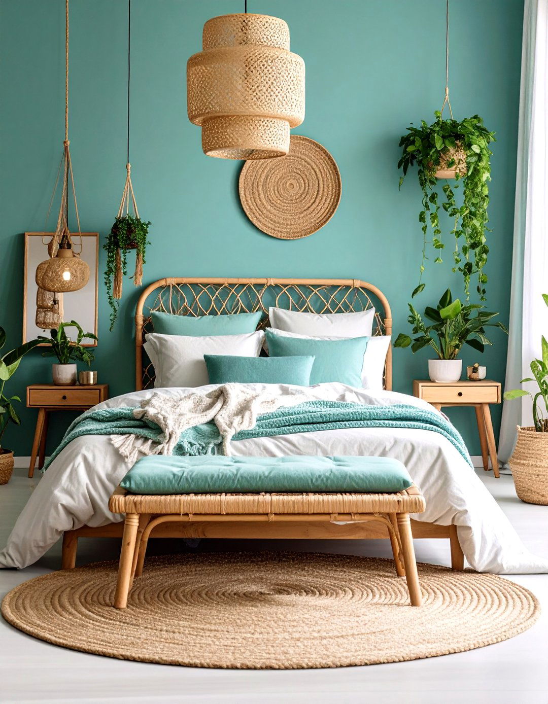 Teal Bedroom with Natural Fiber Textures - 25 Teal Bedroom Ideas