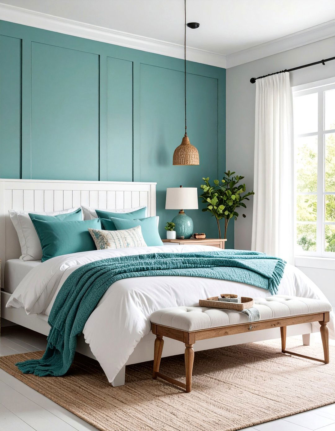Teal Bedroom with White Shiplap Walls - 25 Teal Bedroom Ideas