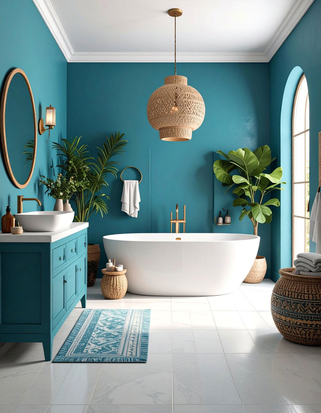 Teal Blue Bathroom with Ceramic Tile Elegance - 25 Mexican Interior Paint Colors