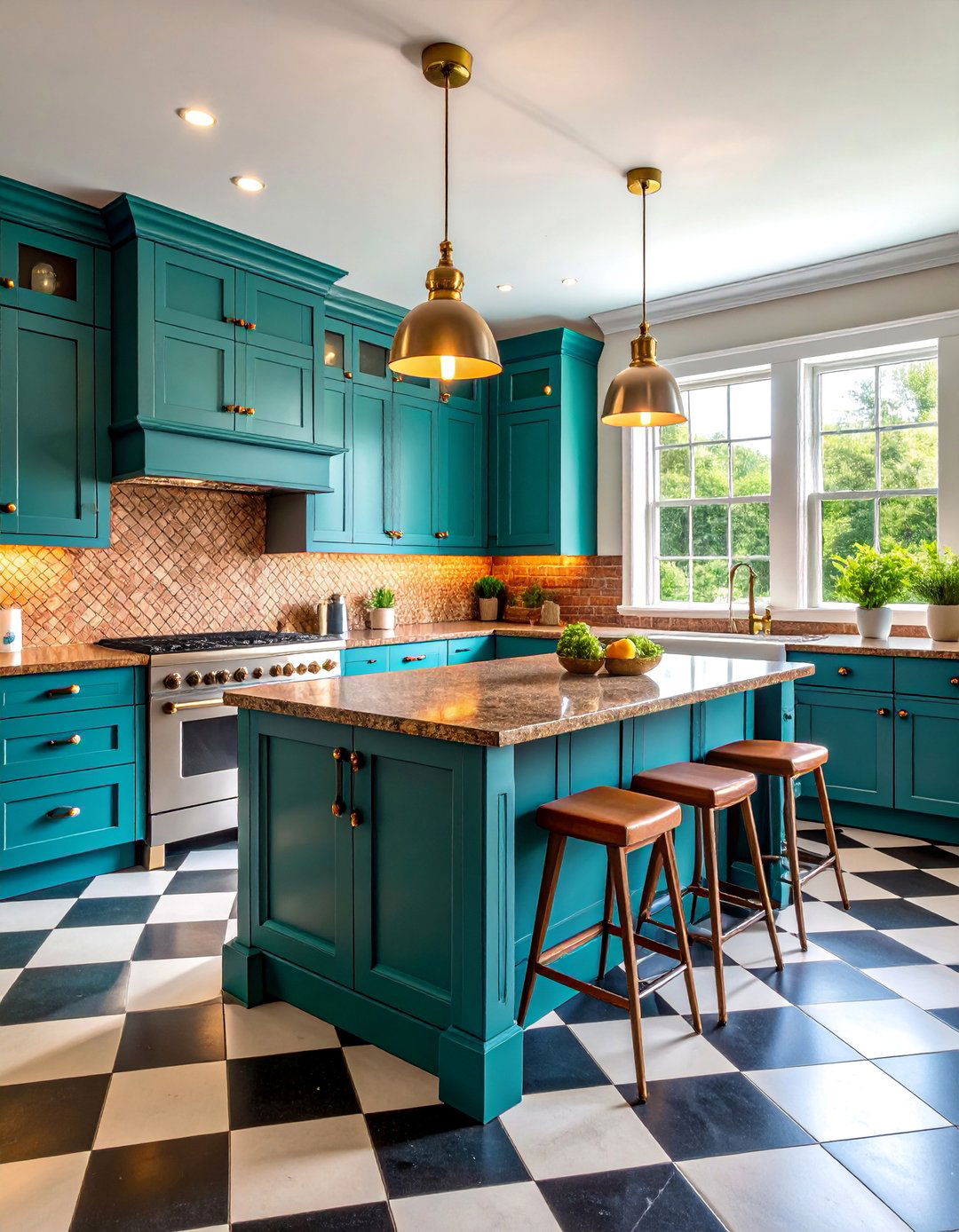 Teal Blue Vintage Cabinets with Baltic Brown Granite - 25 blue kitchen cabinets with brown granite countertops