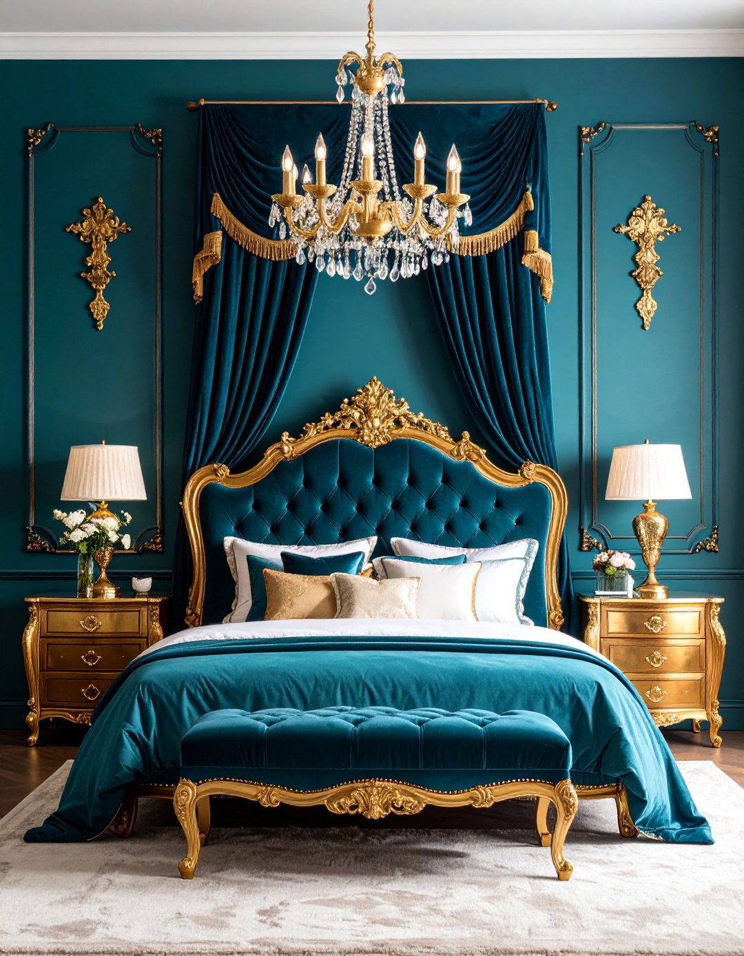 Teal Blue and Antique Gold Victorian Bedroom - 25 Blue and Gold Bedroom Ideas