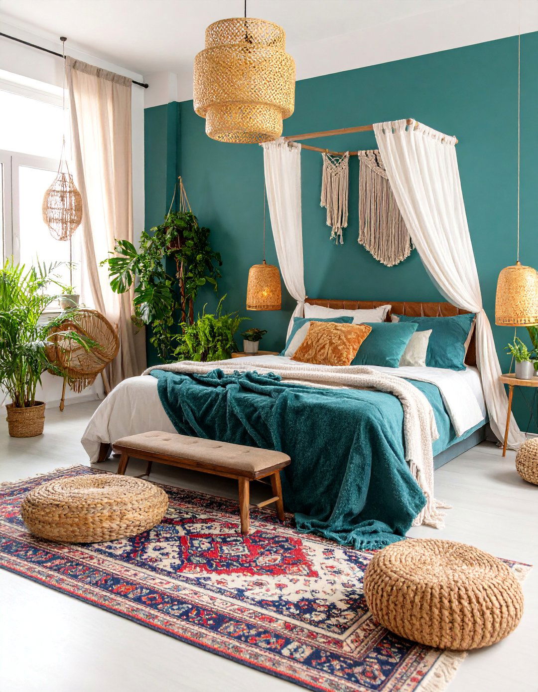 Teal Bohemian Bedroom with Global Accents - 25 Blue Bedroom Ideas