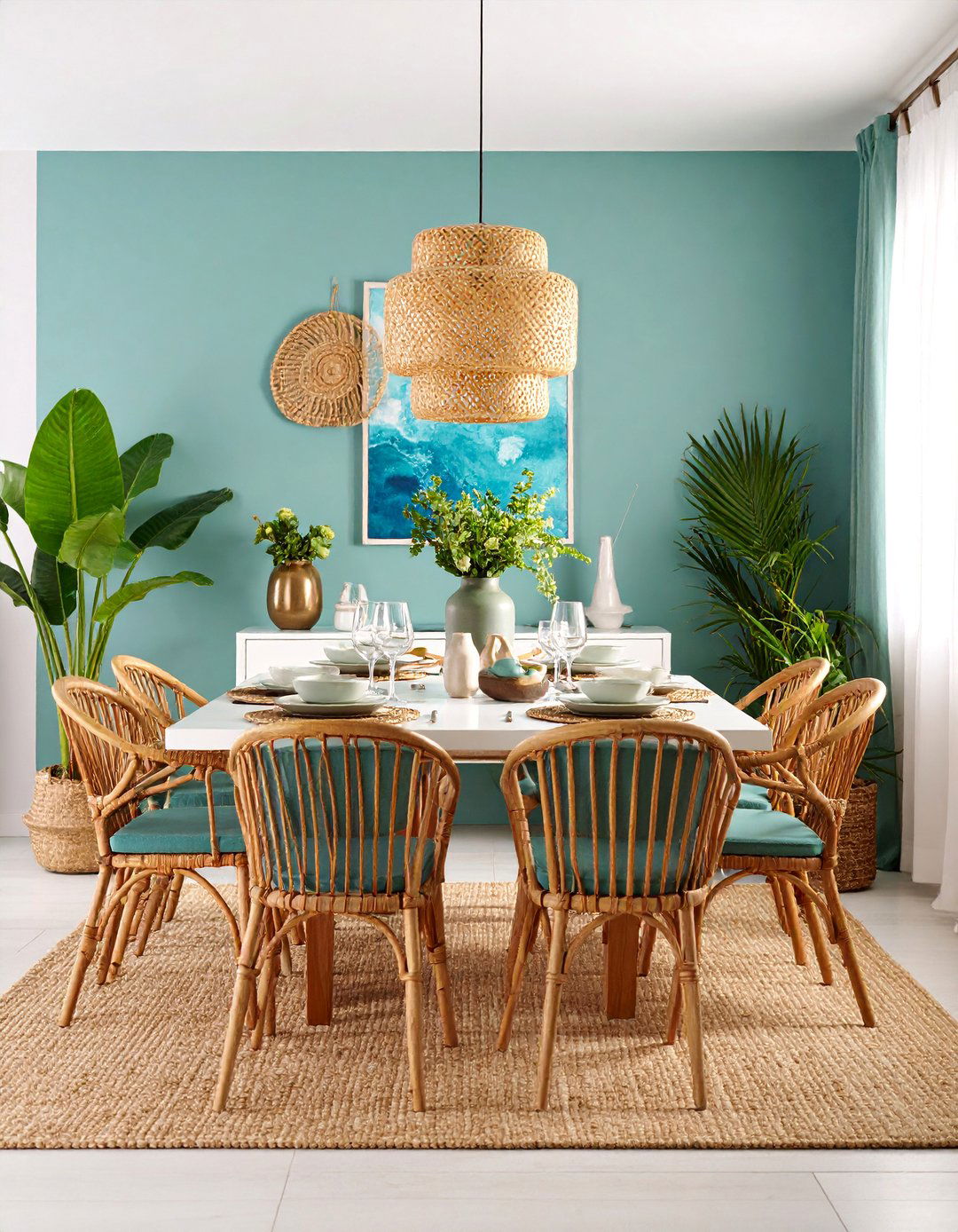 Teal Coastal Modern Dining Room - 25 Teal Dining Room Ideas