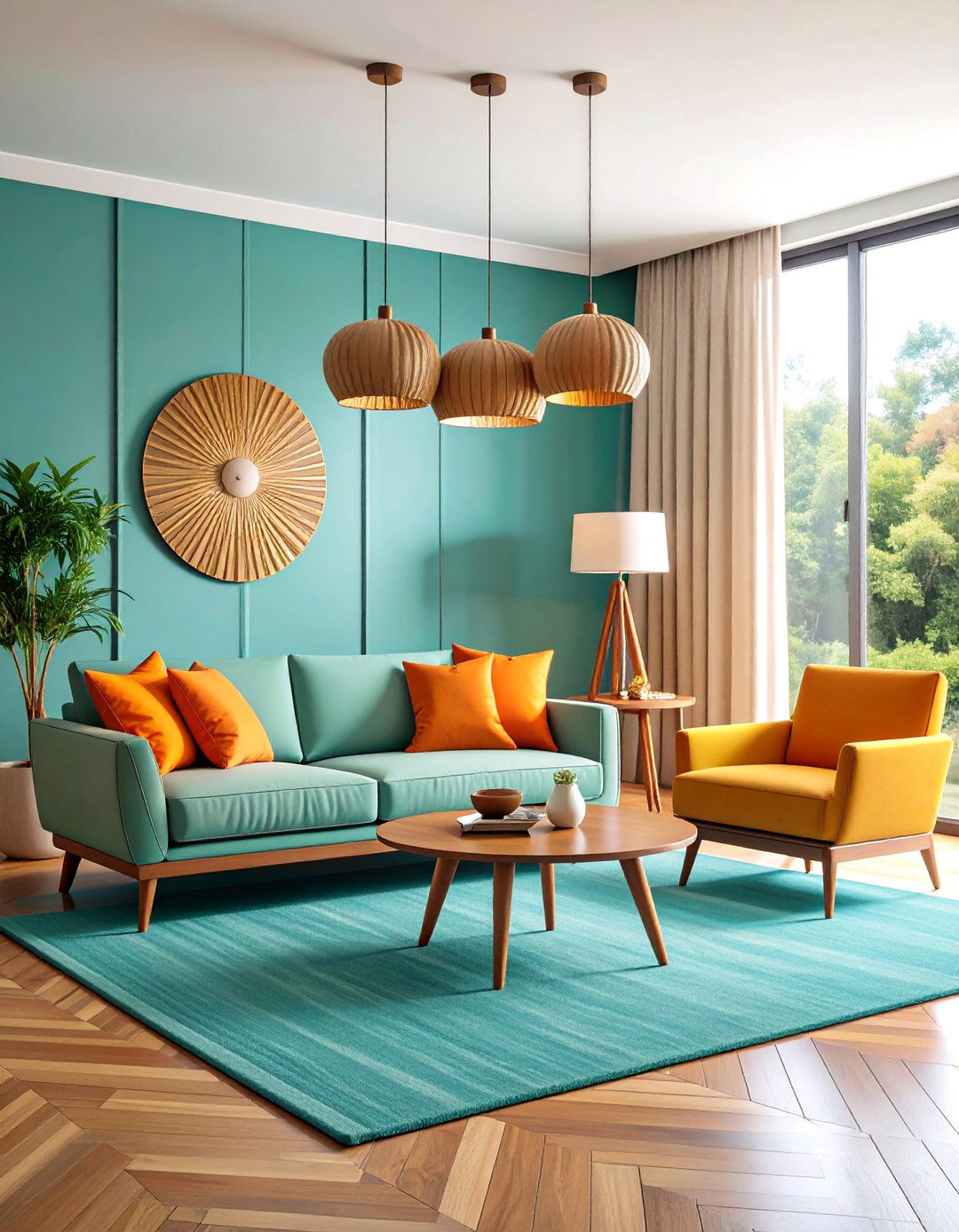 Teal Green Carpet Mid Century Modern Revival - 25 Green Carpet Living Room Ideas
