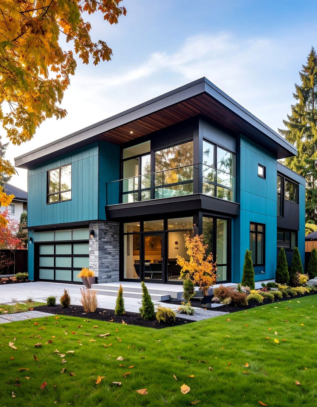 Teal Green Contemporary with Concrete Panels - 25 Dark Green Exterior Paint Color Schemes