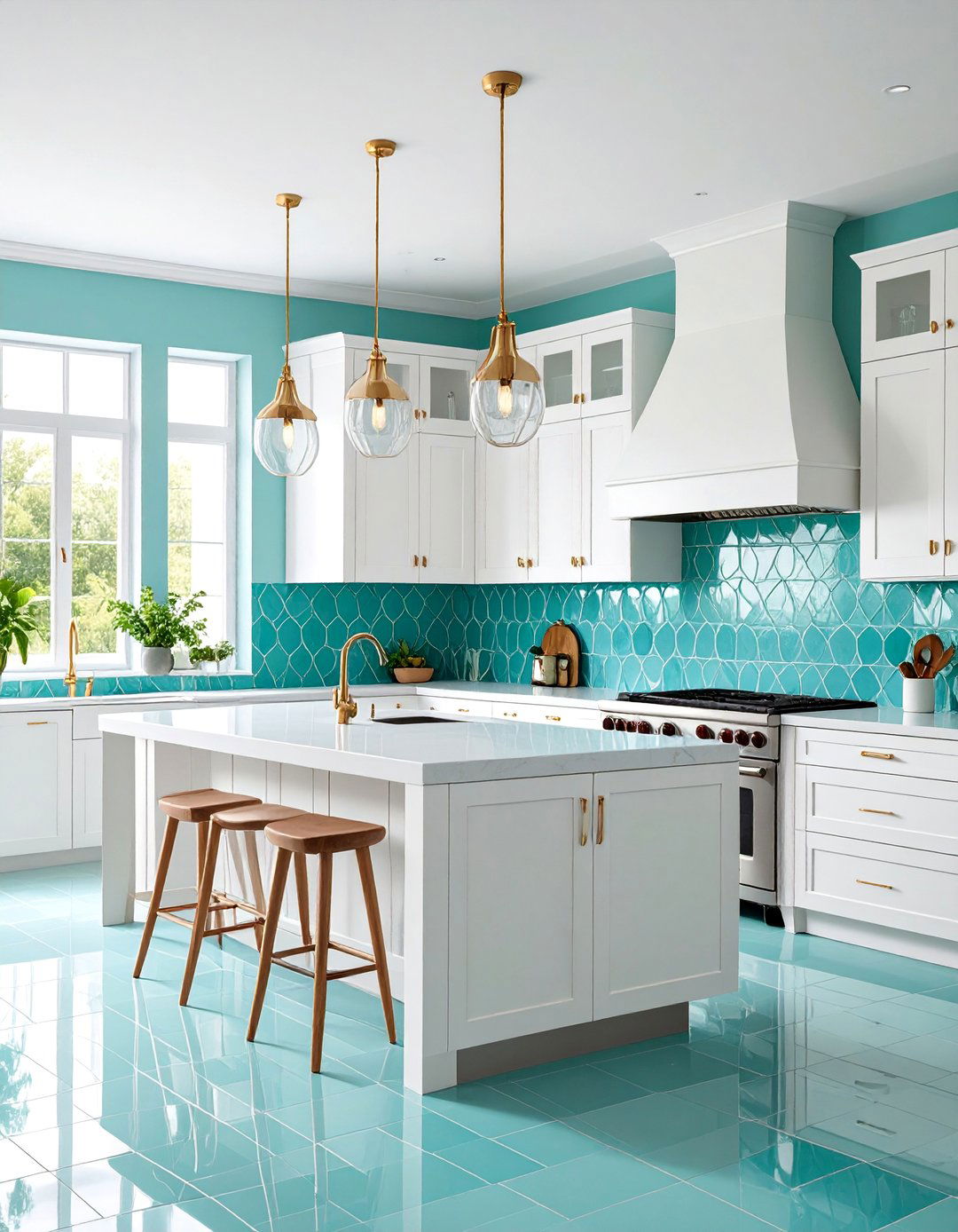 Teal Green Glass with Contemporary White Kitchen - 25 Kitchen With Green Backsplash Ideas