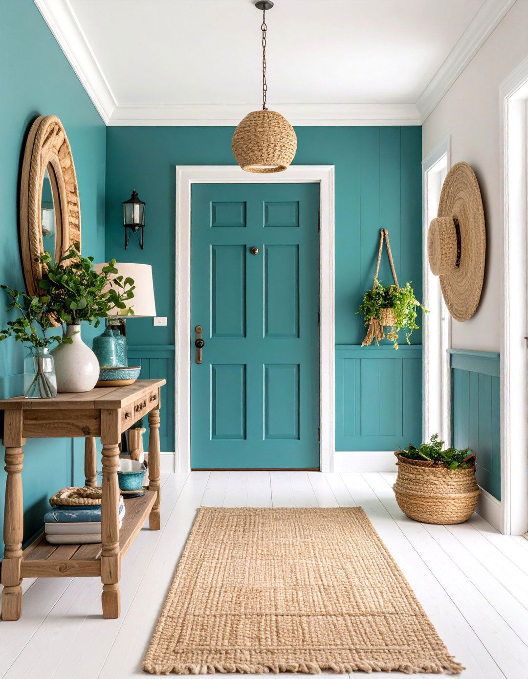 Teal Green Hallway with Coastal Sophistication - 25 Green Hallway Ideas