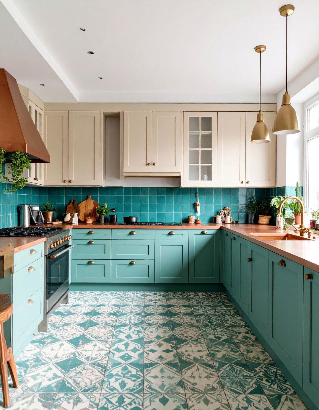 Teal Green Mosaic with Eclectic Bohemian Style - 25 Kitchen With Green Backsplash Ideas