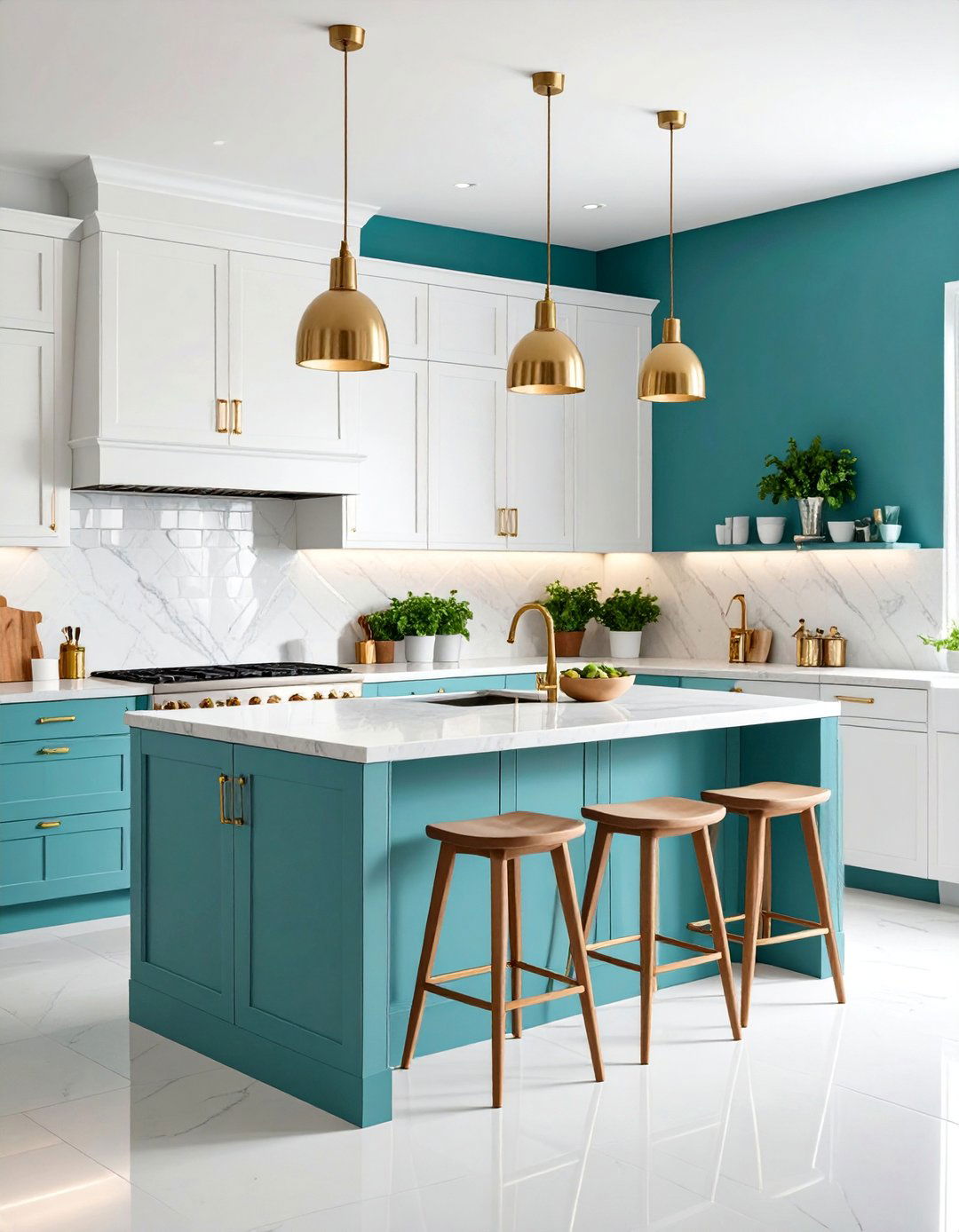 Teal Kitchen Island with Modern Cabinetry - 25 Blue Accent Wall Ideas