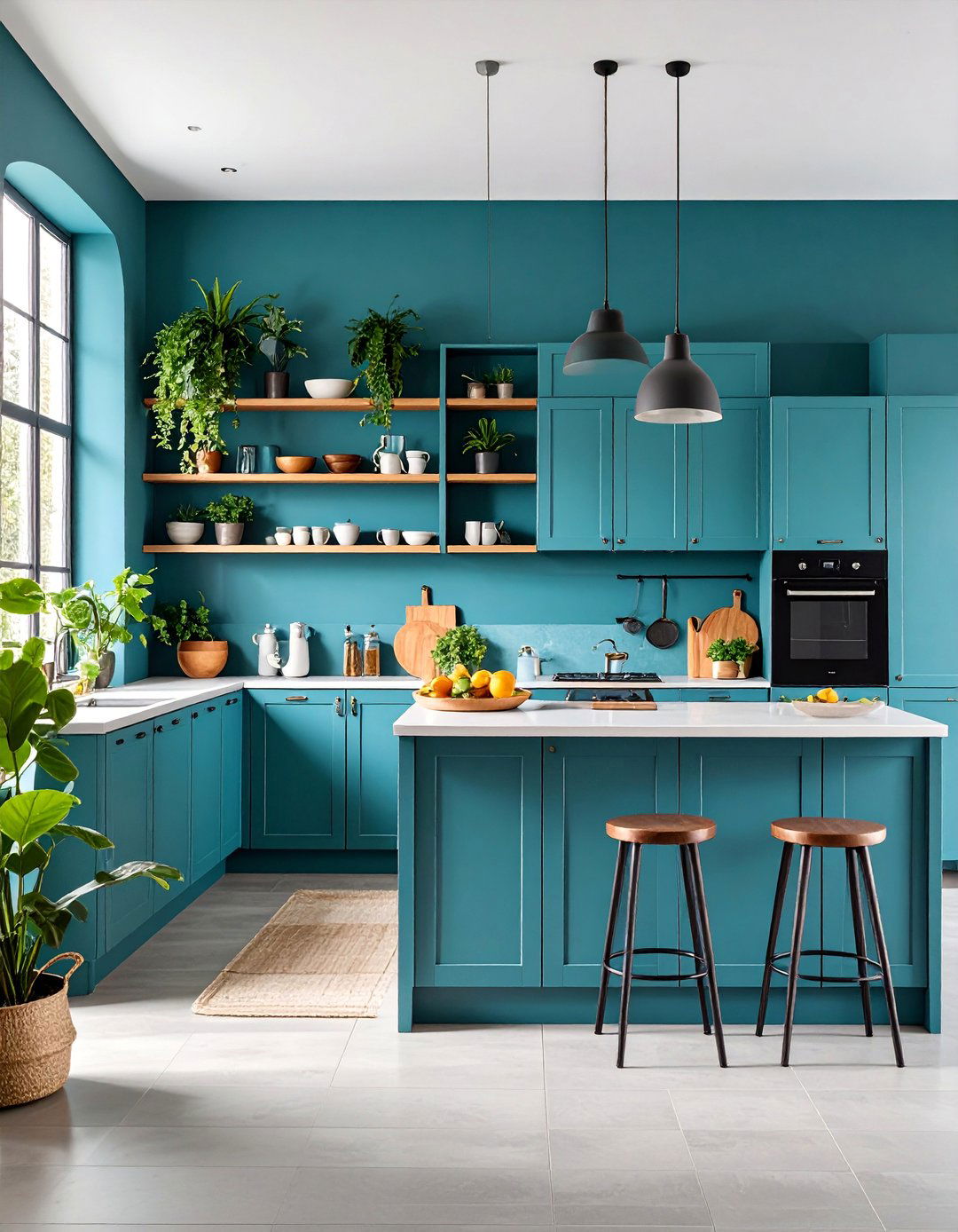 Teal Kitchen with Open Shelving Display - 25 Teal Kitchen Ideas