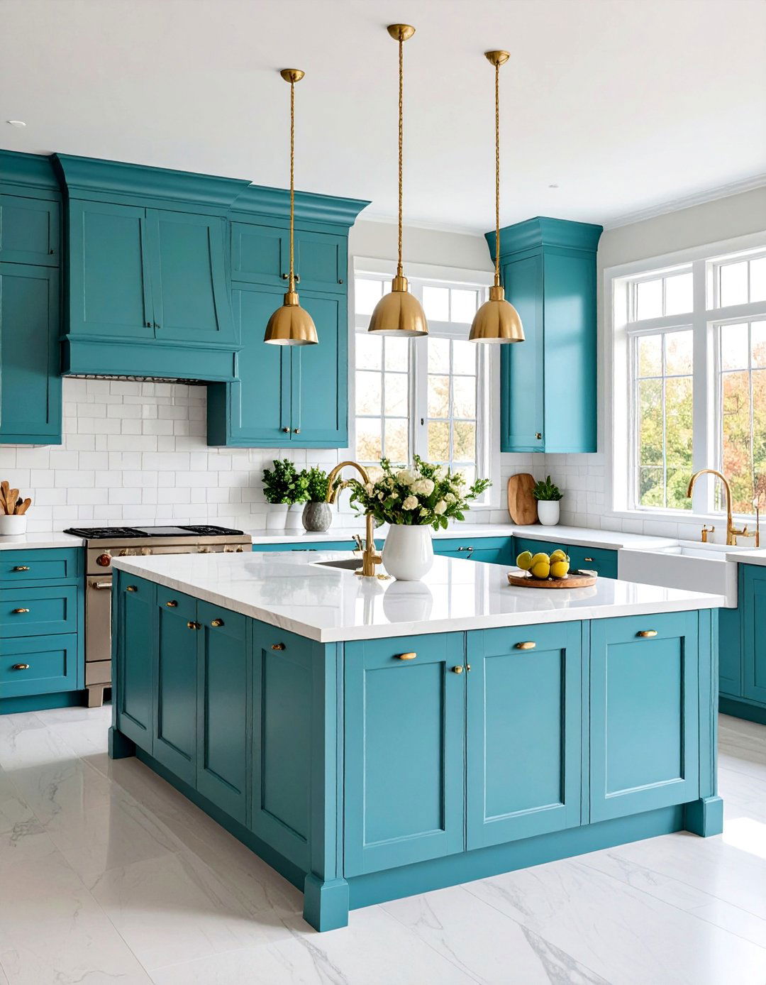 Teal Kitchen with Subway Tile Backsplash - 25 Teal Kitchen Ideas