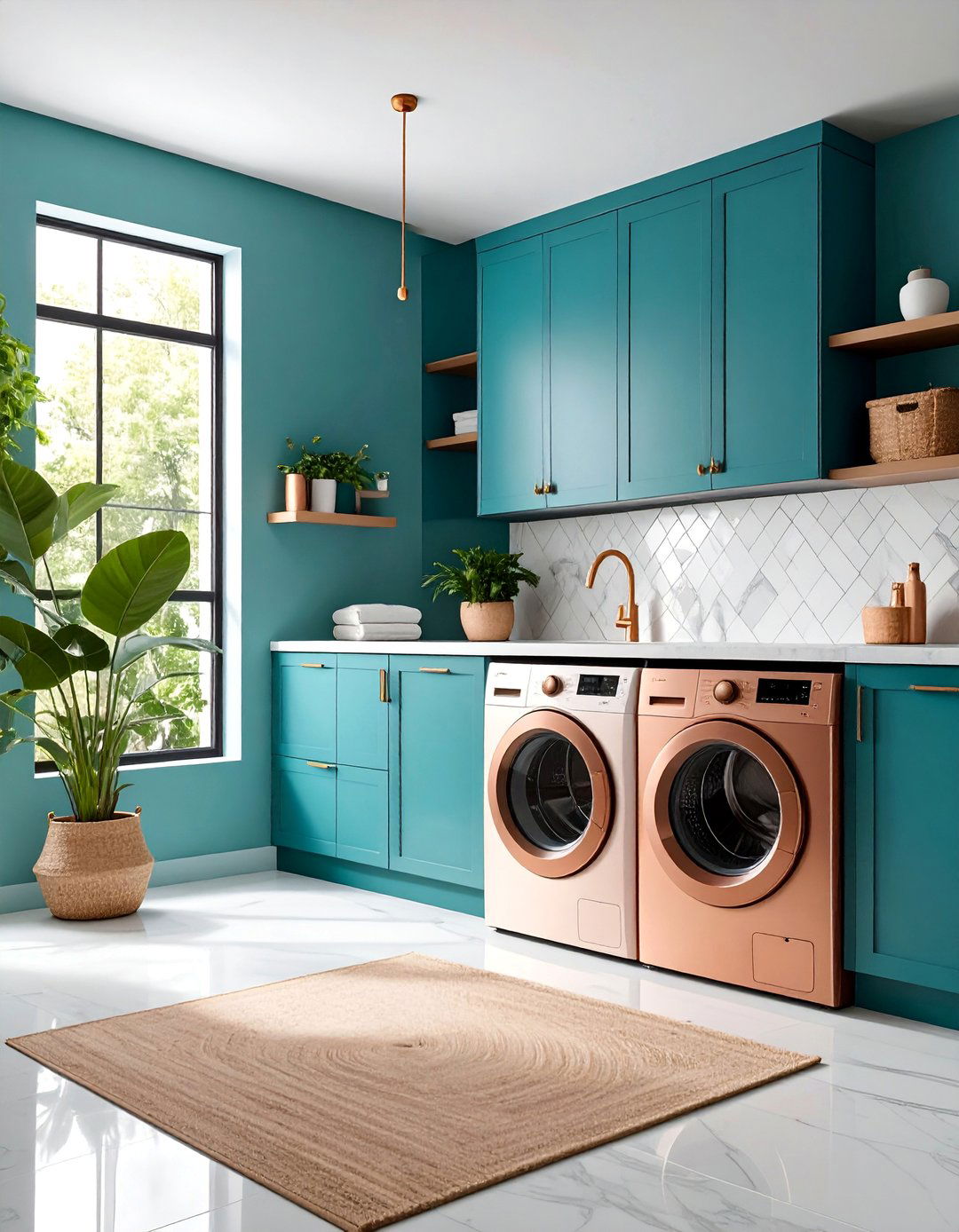 Teal Laundry Room with Copper Accents - 25 Laundry Room Paint Ideas