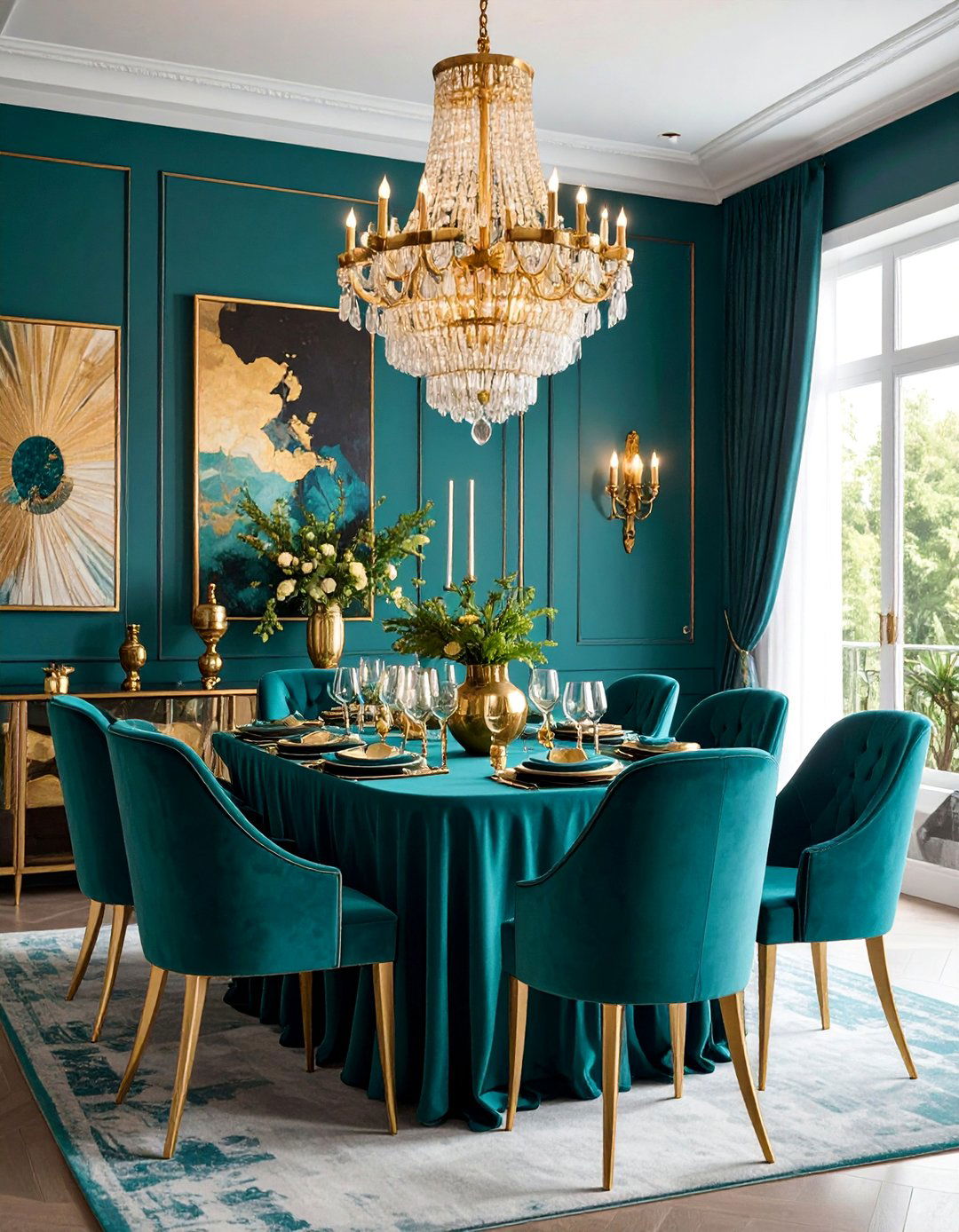 Teal Maximalist Gallery Wall - 25 Teal Dining Room Ideas