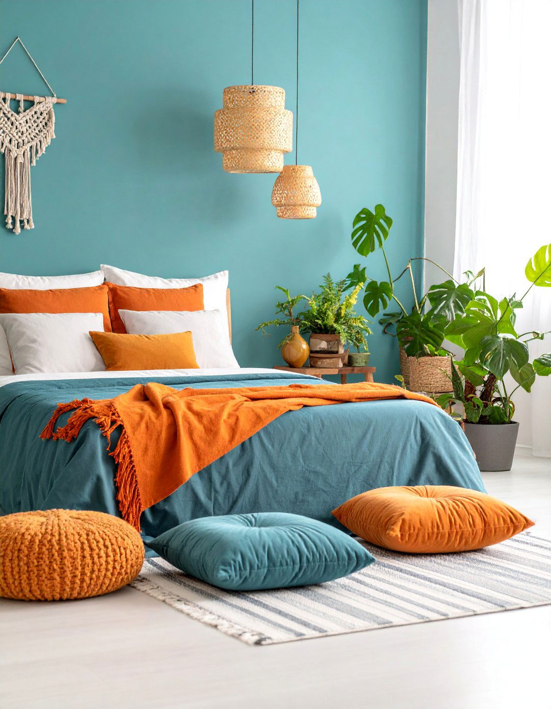 Teal Meditation Space with Orange Energy Elements - 25 Teal and Orange Bedroom Ideas