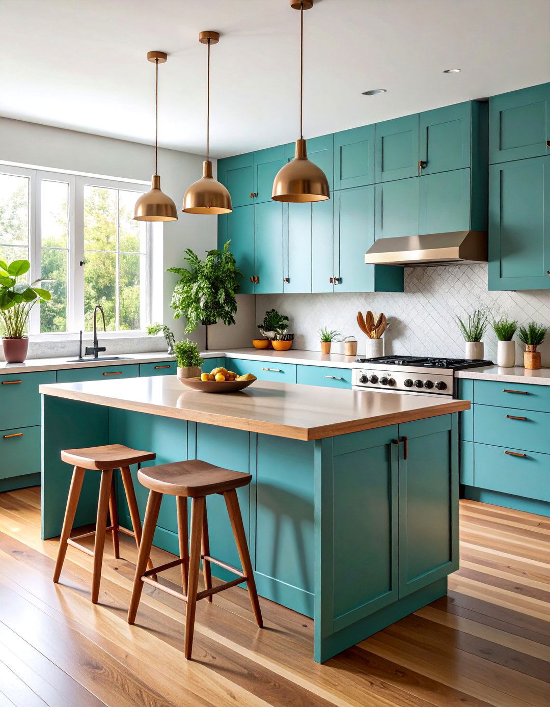 Teal Mid Century Modern with Tapered Legs - 25 Blue Kitchen Island Ideas