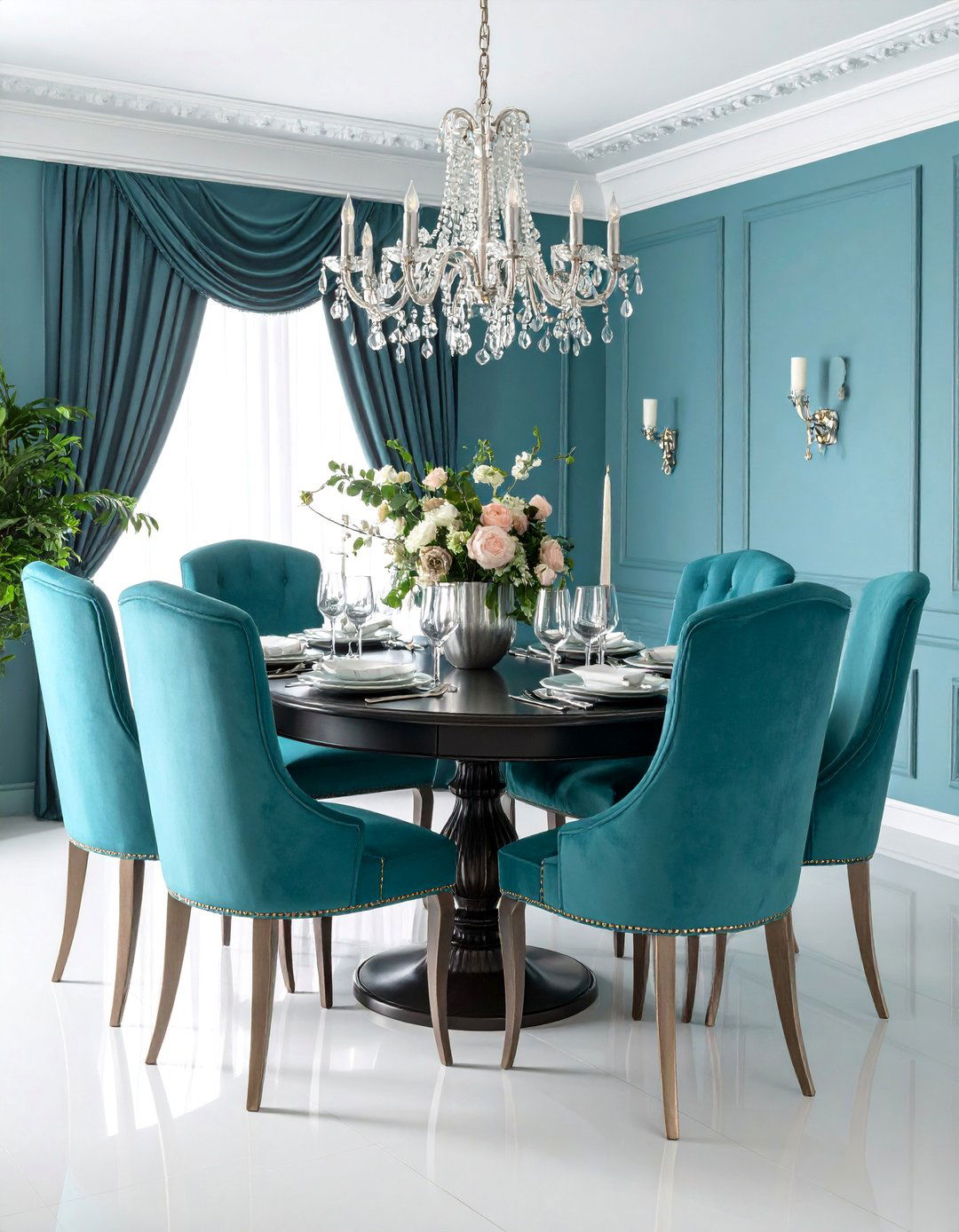 Teal Transitional Elegance - 25 Teal Dining Room Ideas