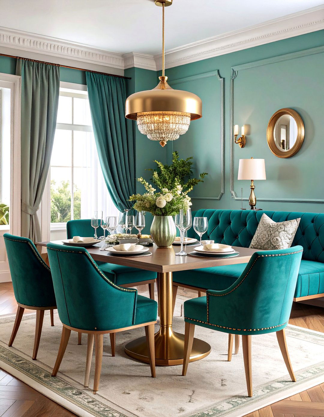 Teal Upholstered Dining Banquette - 25 Teal Dining Room Ideas