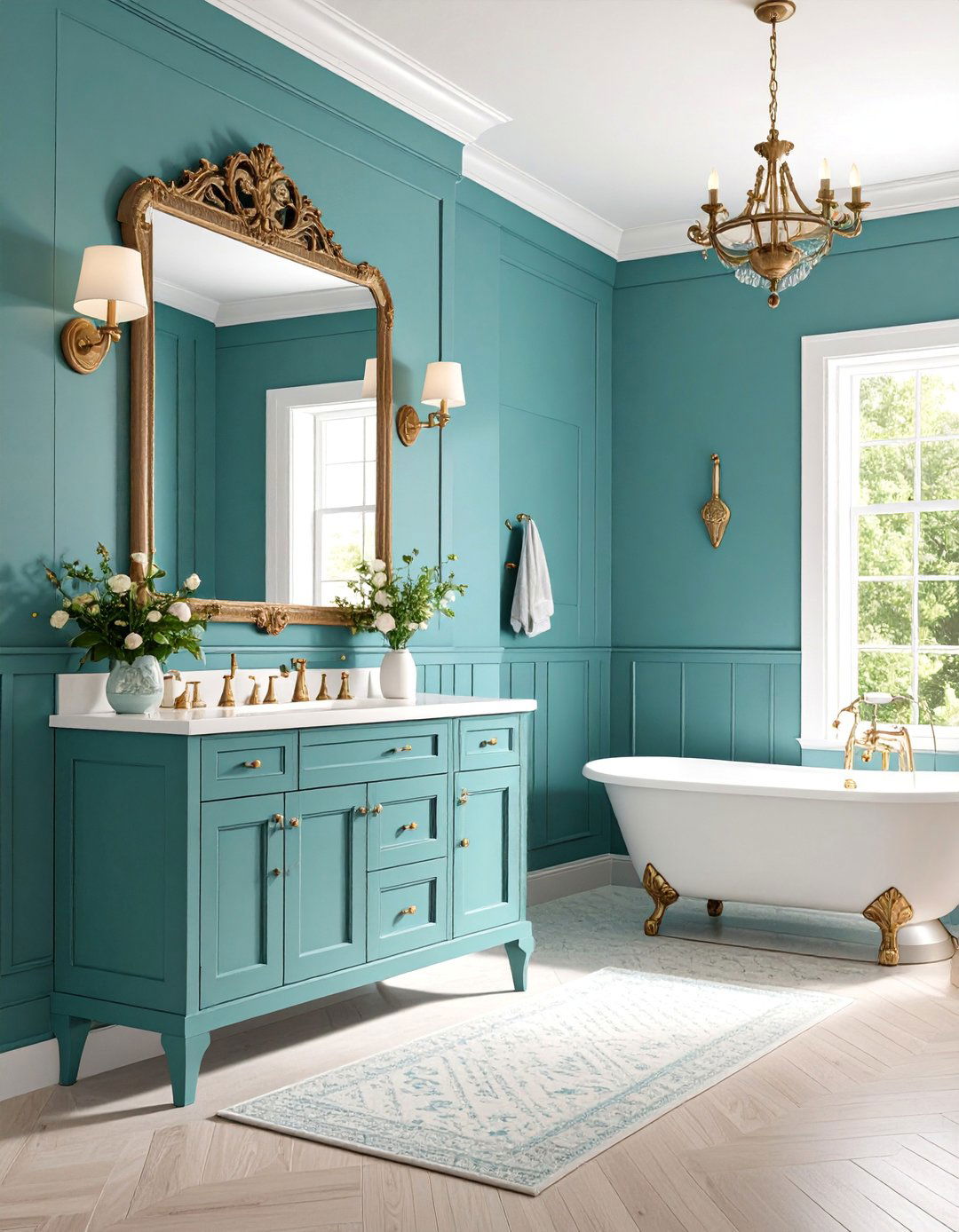 Teal Wainscoting Traditional Bathroom - 25 Teal Bathroom Ideas