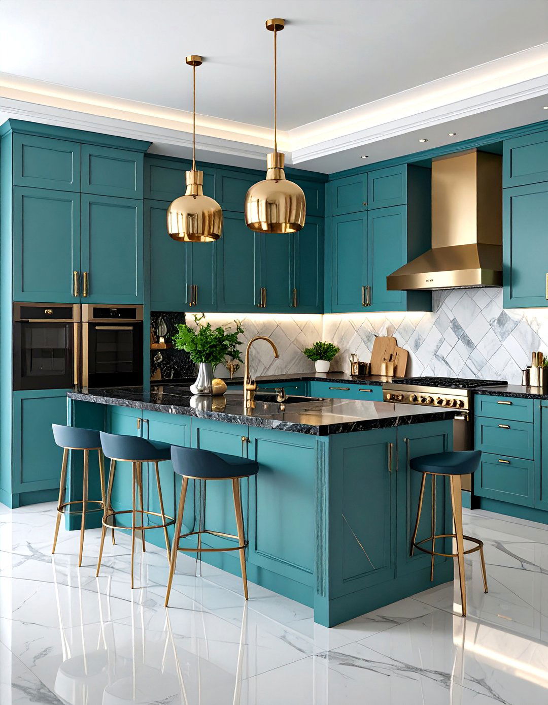 Teal and Brass Art Deco Kitchen Design - 25 Teal Kitchen Ideas