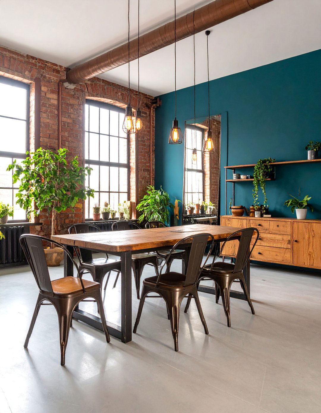 Teal and Copper Industrial Chic - 25 Colorful Dining Room Ideas