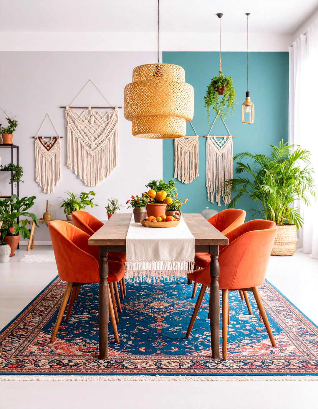 Teal and Coral Bohemian Dining Room - 25 Teal Dining Room Ideas