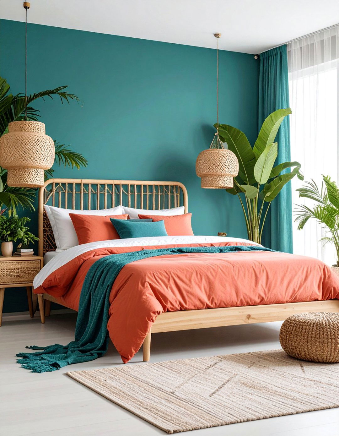 Teal and Coral Tropical Bedroom - 25 Teal Bedroom Ideas
