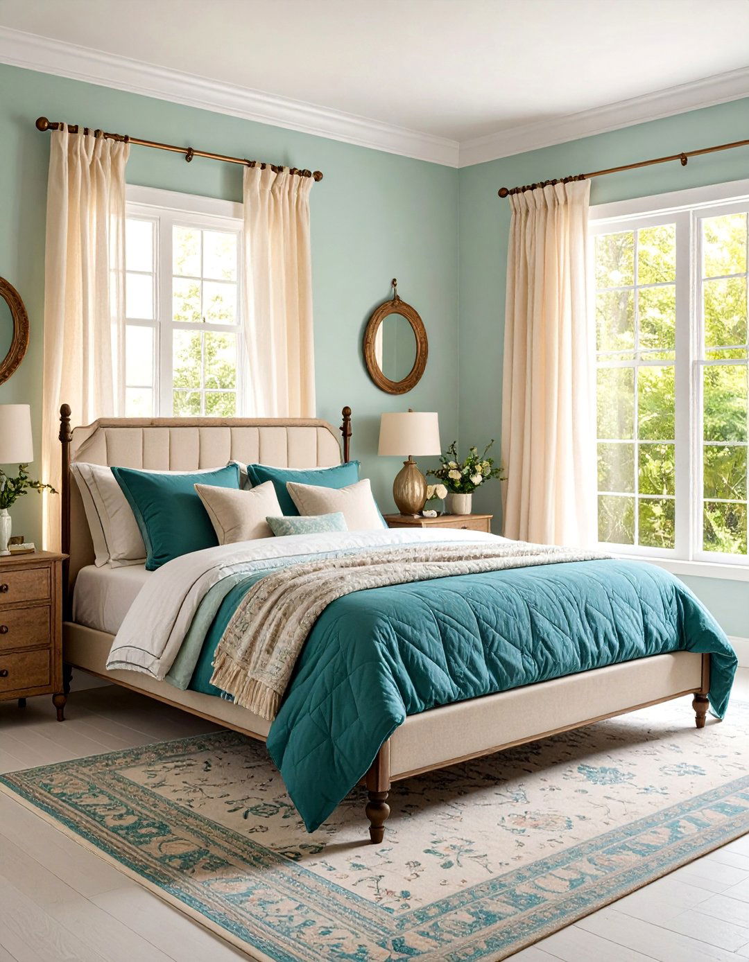 Teal and Cream Cottage Bedroom with Vintage Quilts - 25 Boho Cottage Style Decor Ideas