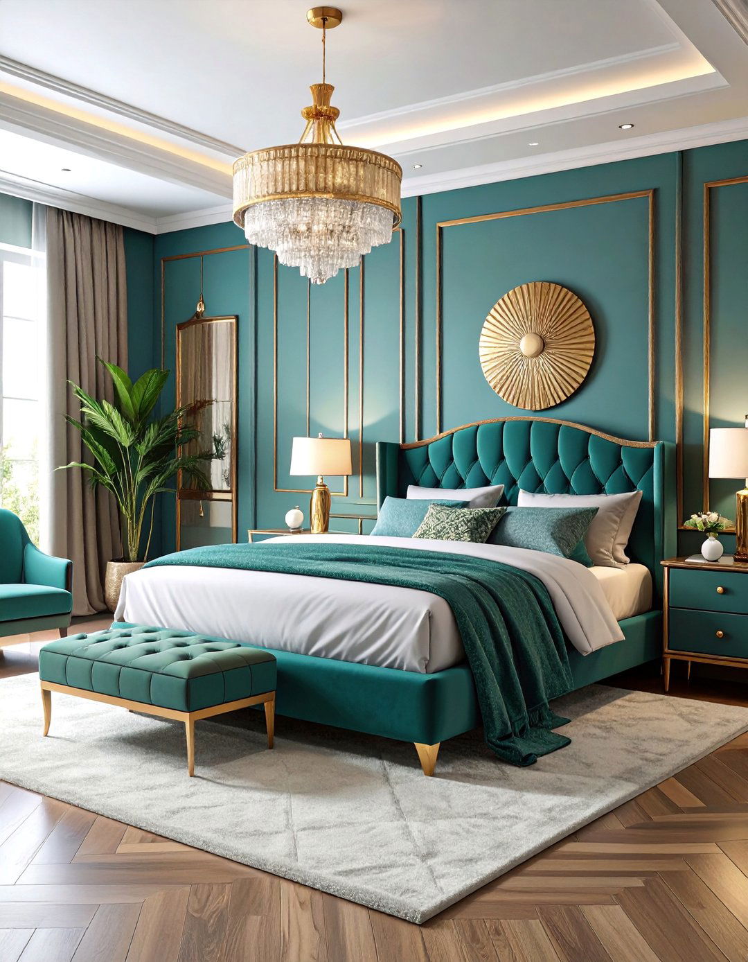 Teal and Gold Art Deco Elegance - 25 blue and green bedroom ideas