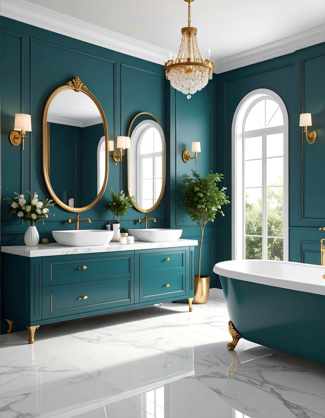 Teal and Gold Glam Bathroom - 25 Teal Bathroom Ideas