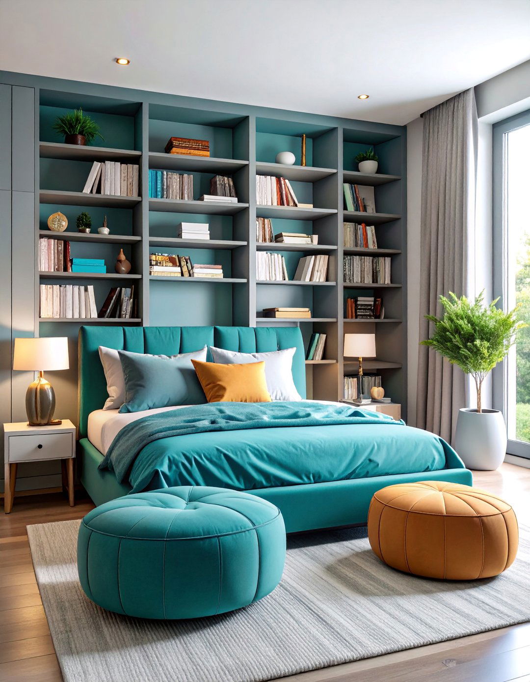 Teal and Grey Daybed Reading Nook - 25 Teal and Grey Bedroom Ideas