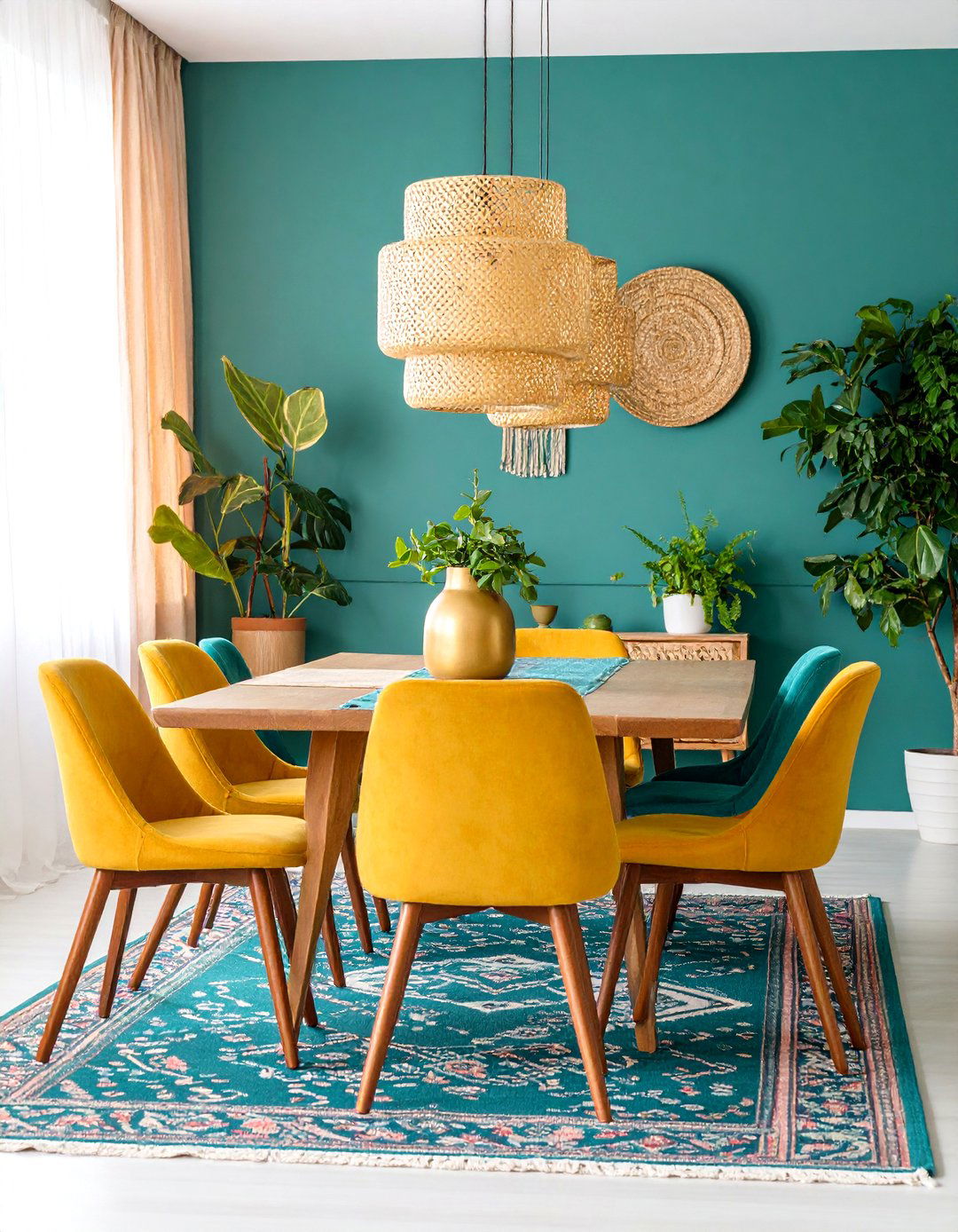 Teal and Mustard Yellow Eclectic Mix - 25 Teal Dining Room Ideas