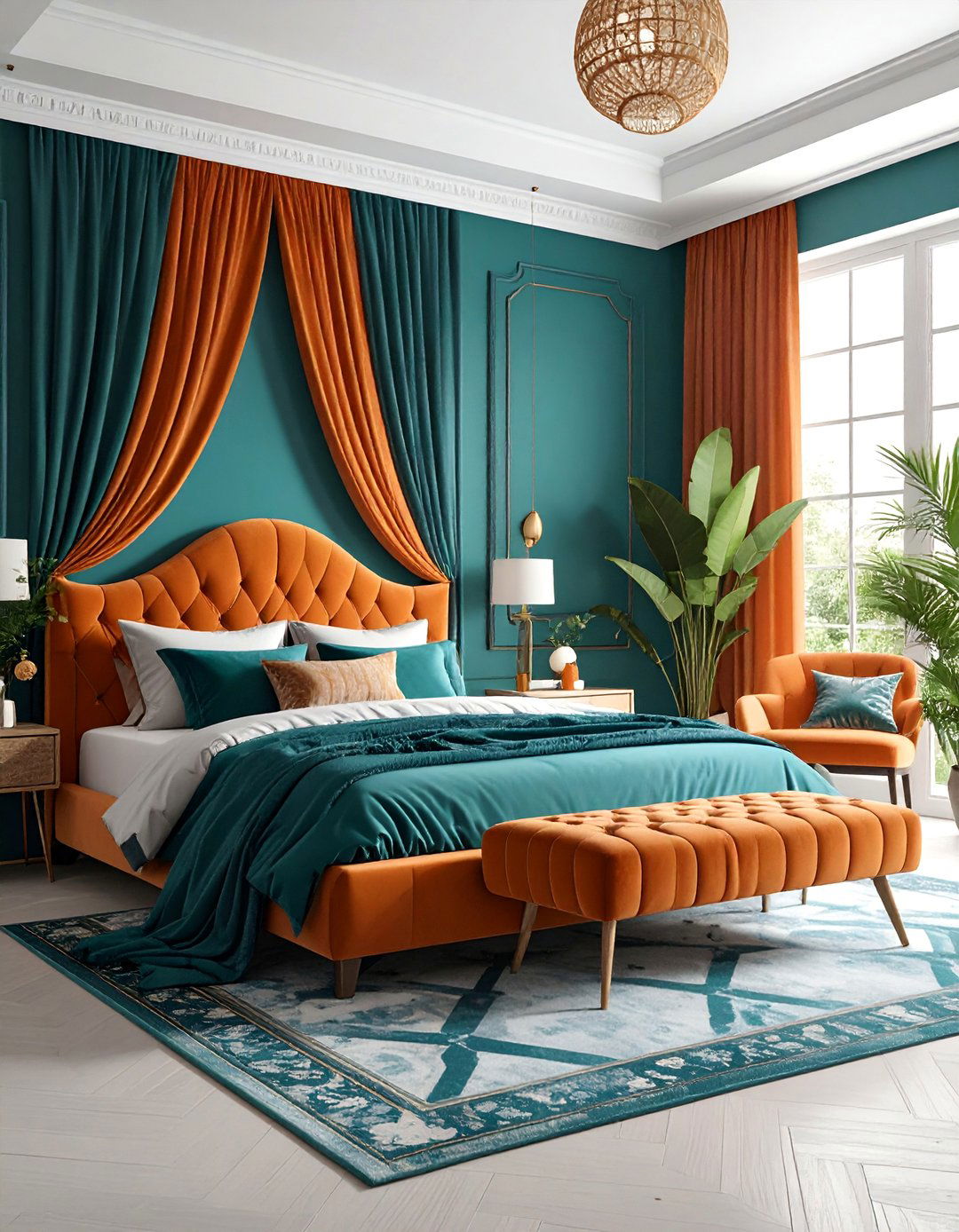 Teal and Orange Maximalist Paradise - 25 Teal and Orange Bedroom Ideas