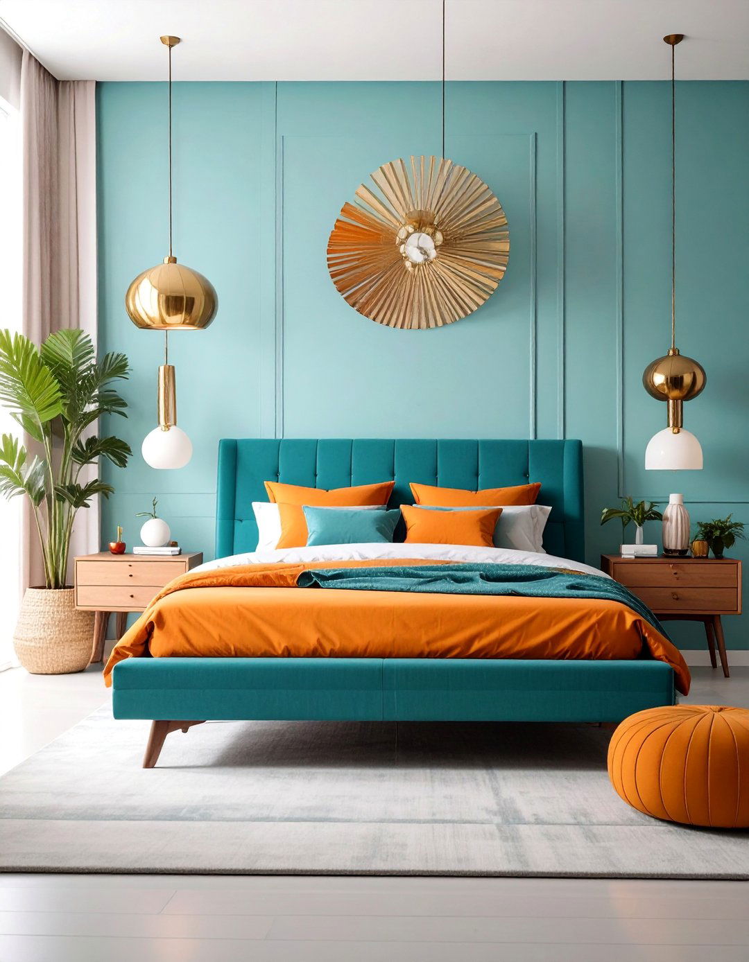 Teal and Orange Mid Century Modern Bedroom - 25 Teal Bedroom Ideas
