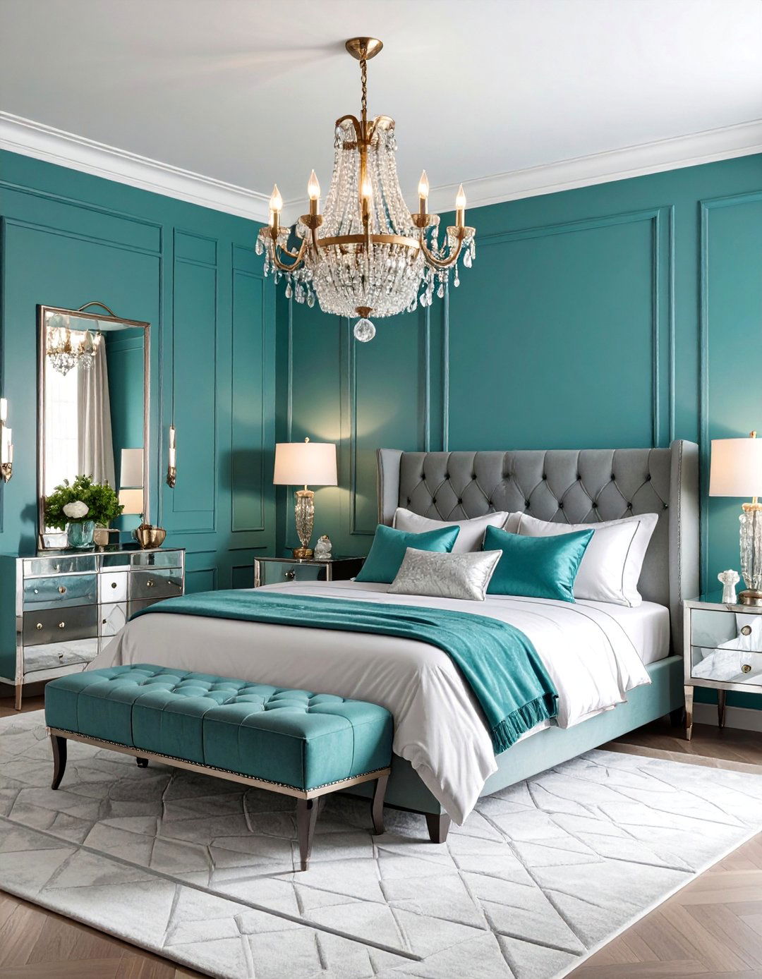 Teal and Silver Art Deco Bedroom - 25 Teal Bedroom Ideas
