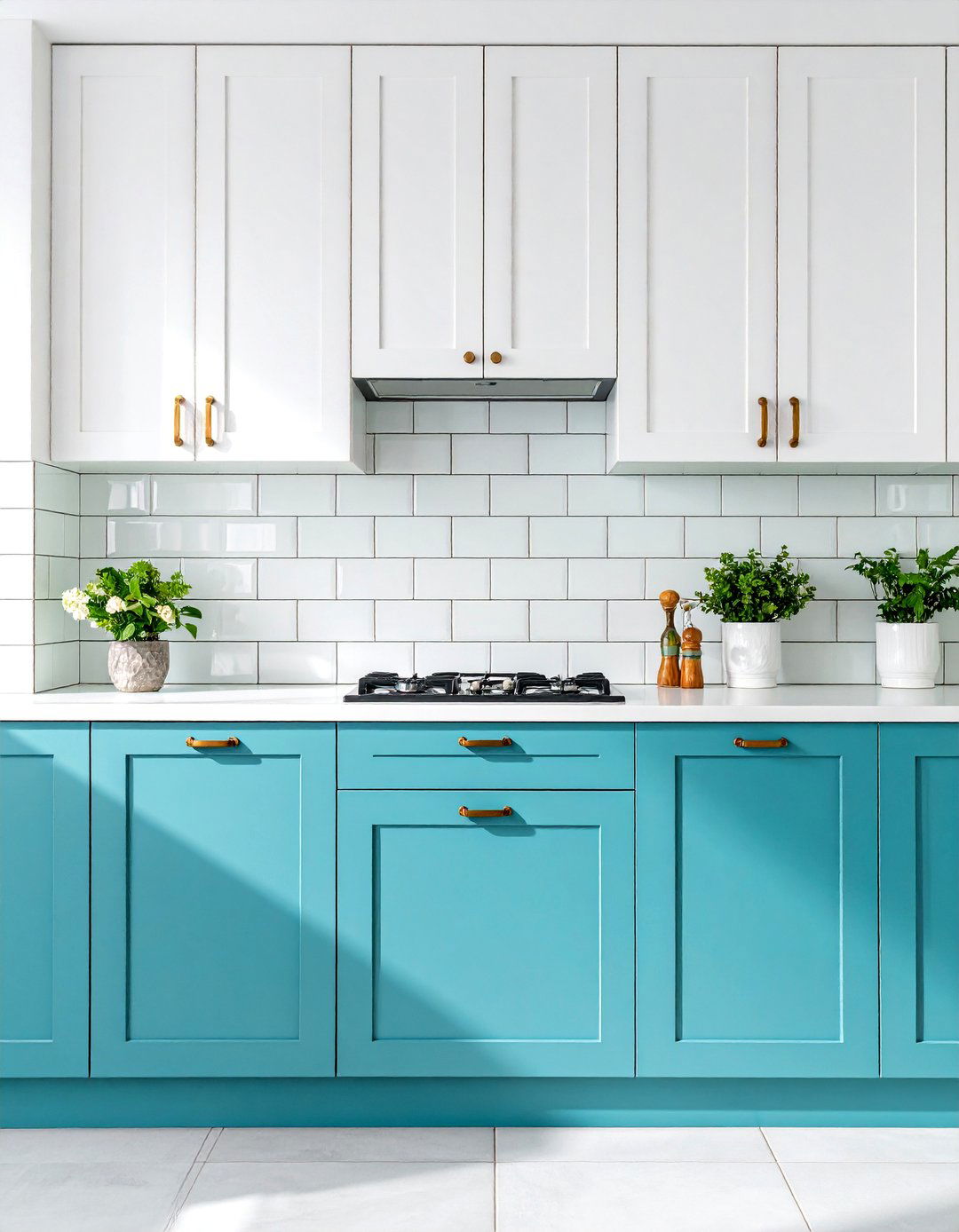 Teal and White Beveled Subway Tile Design - 25 Teal and White Kitchen Ideas