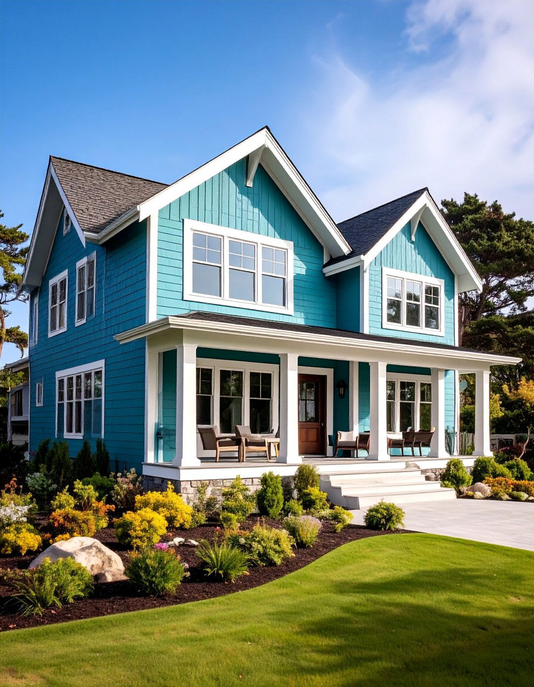 Teal and White Coastal Modern Design - 25 Two-tone Siding Designs