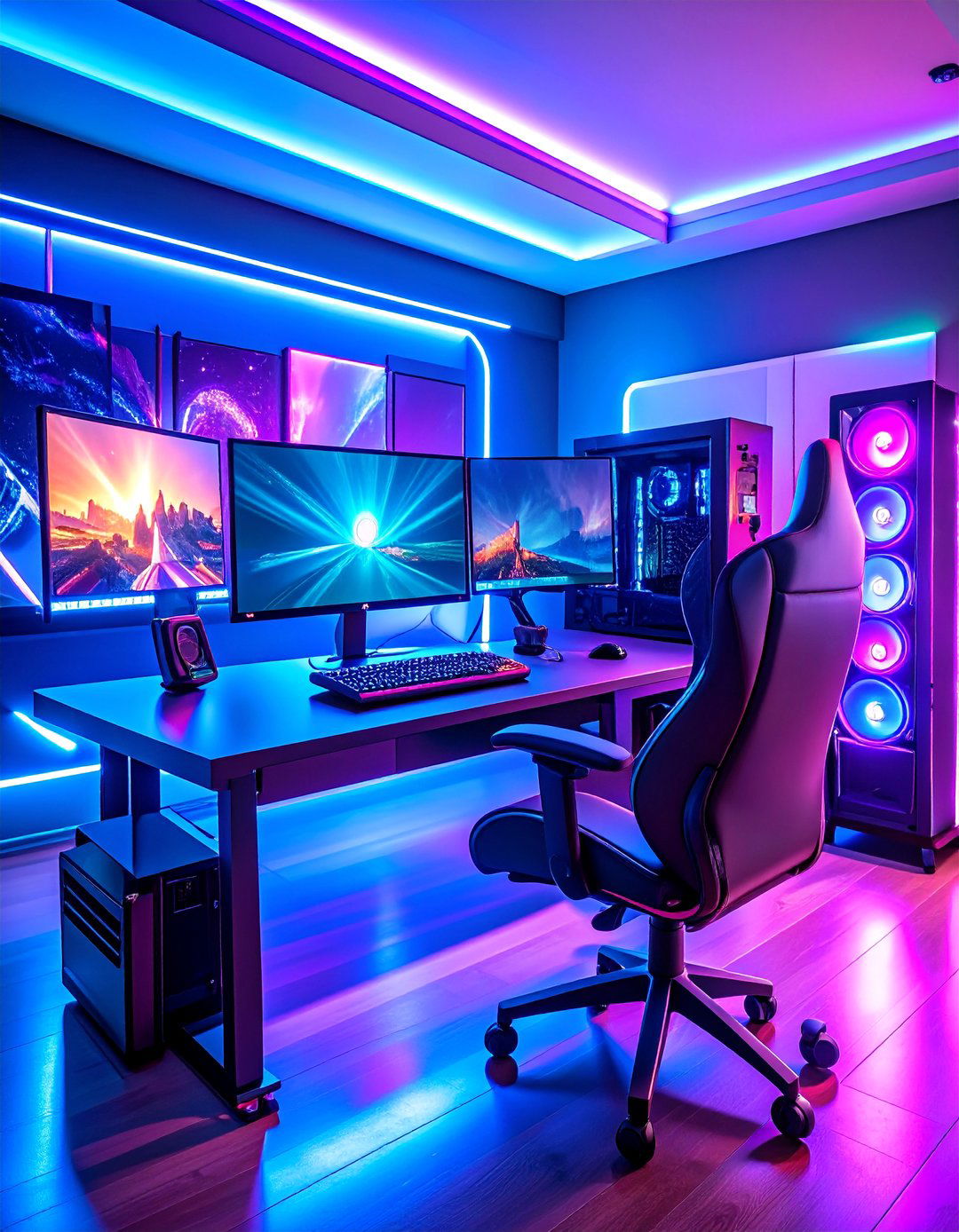 Tech Forward Gaming Desk with RGB Lighting - 25 Desk Decor Ideas