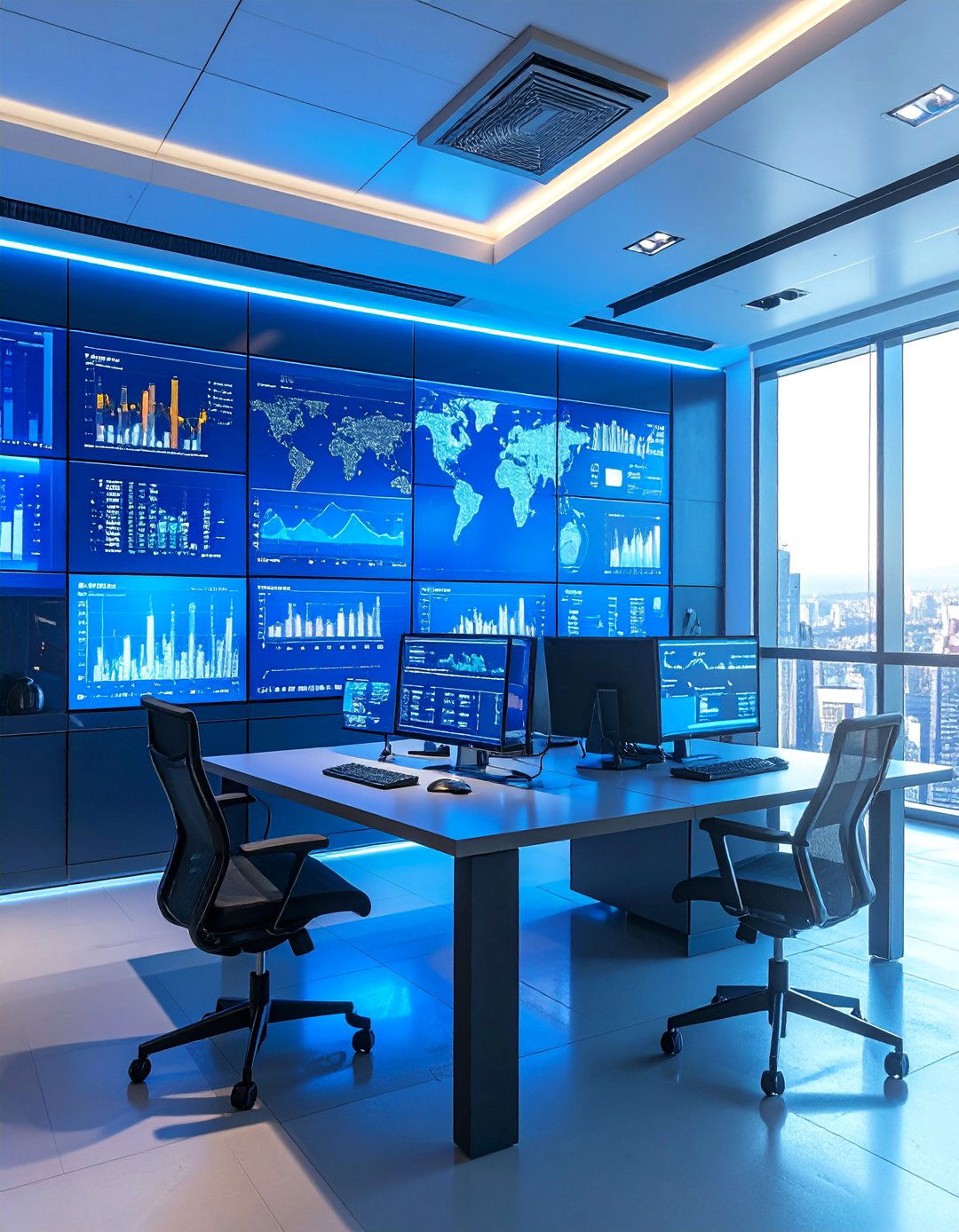 Tech Office with Digital Display Accent Wall - 25 Office Accent Wall Ideas