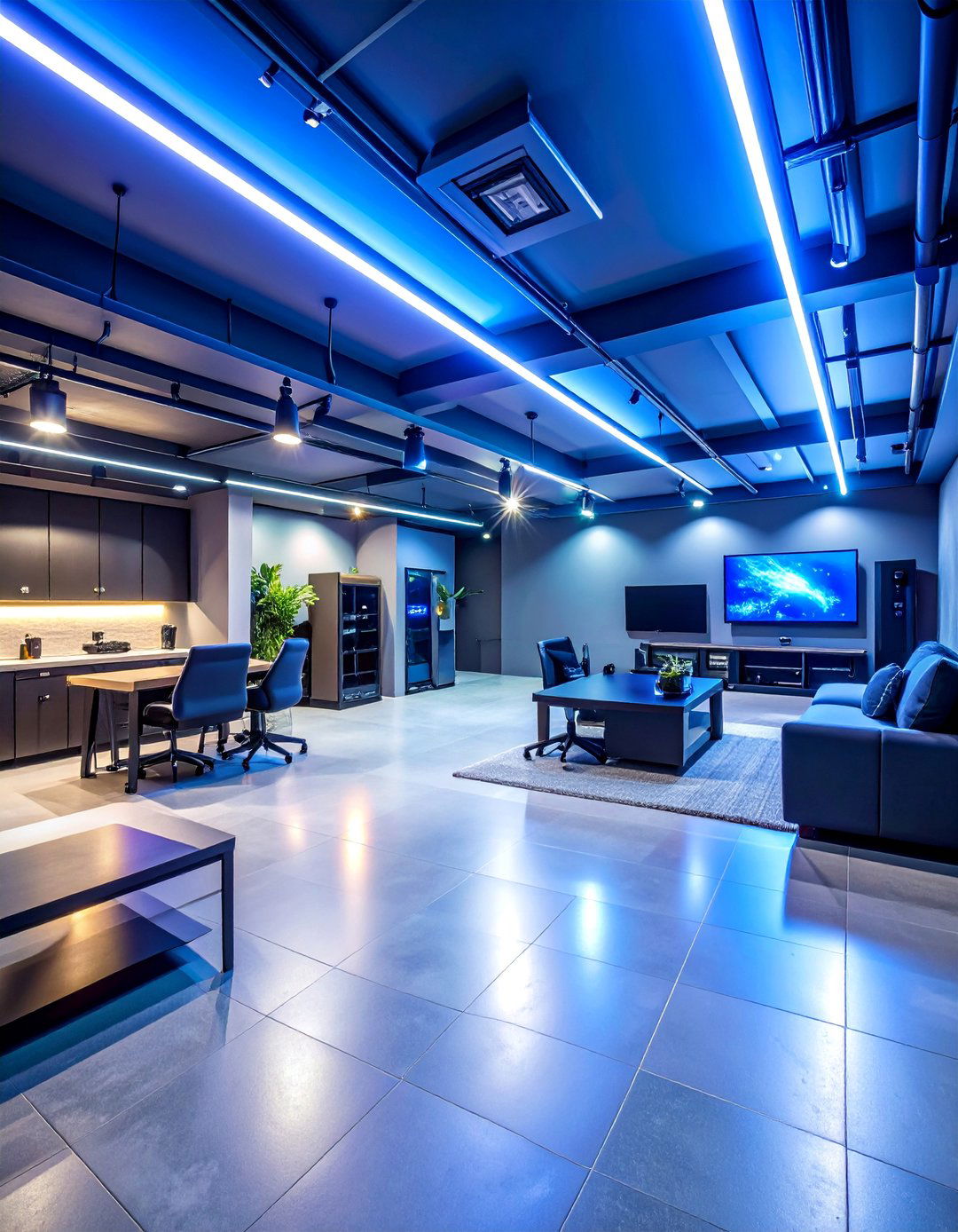 Technology Showcase Basement with Smart Features - 25 Basement Game Room Ideas