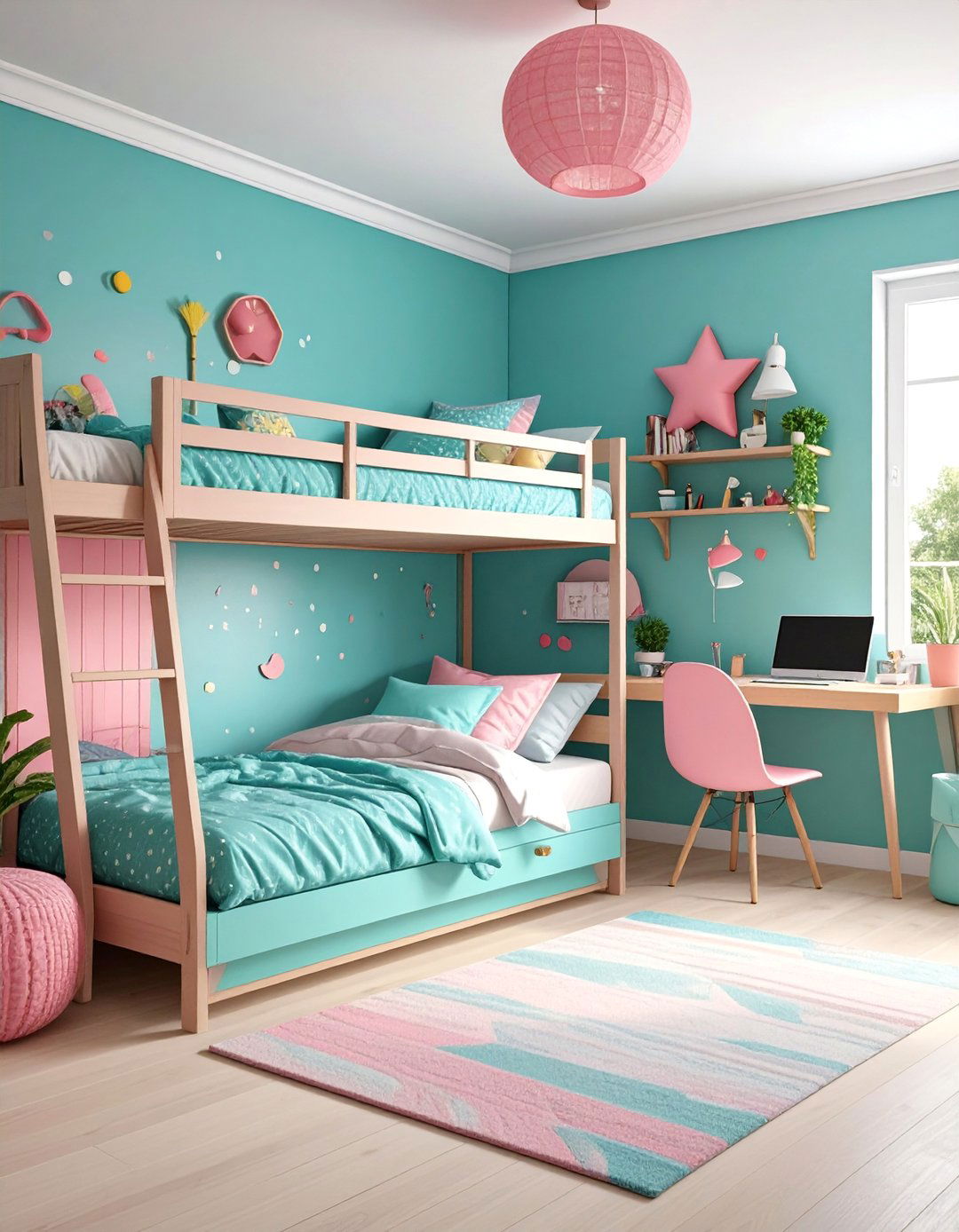 Teen Teal and Hot Pink Bedroom with Study Areas - 25 Teal and Pink Bedroom Ideas