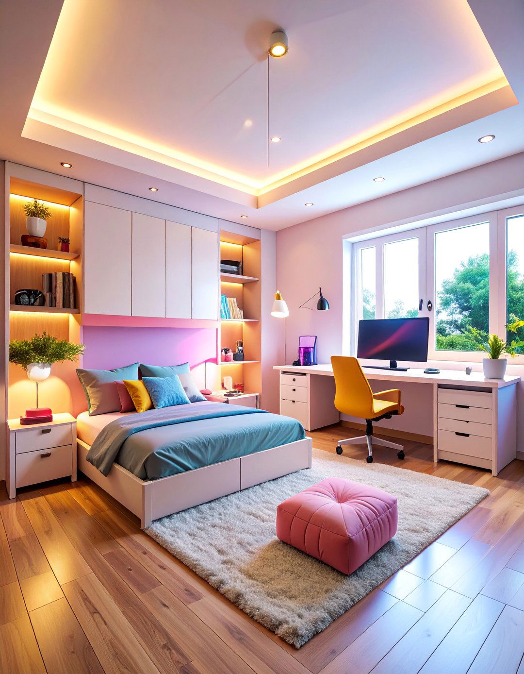 Teenage Gaming and Rest Zone - 25 L-shaped Bedroom Layout Ideas