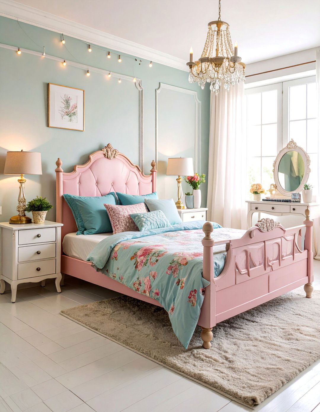 Teenage Girls Bedroom with Pink Accents and Vintage Furniture - 25 Shabby Chic Bedroom Ideas