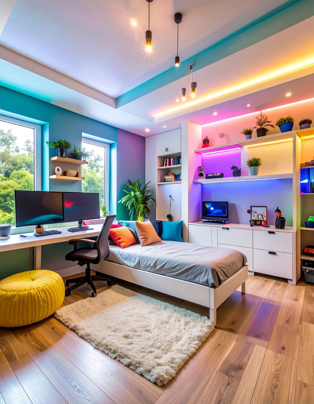 Teenage Hangout Space with Dynamic RGB Gaming Lights - 25 Aesthetic Room Ideas With Led Lights