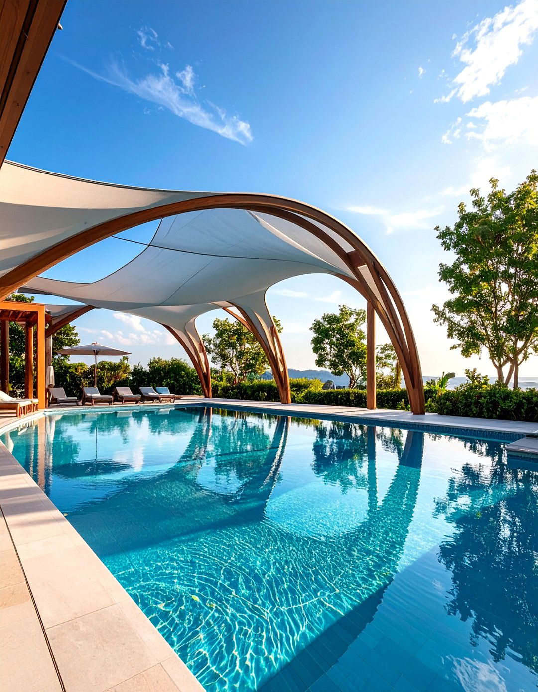 Tension Fabric Structure with Architectural Design - 25 Pool Shade Ideas