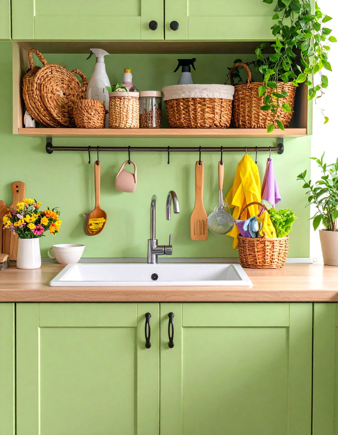 Tension Rod Hanging Storage - 25 Kitchen Sink Organization Ideas