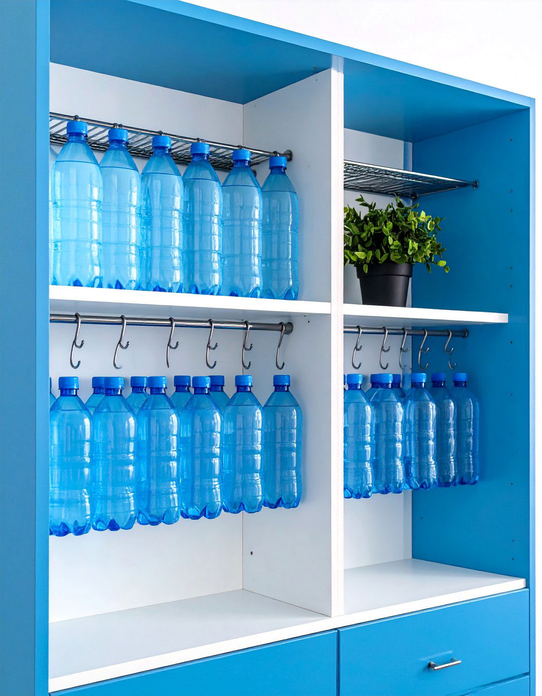 Tension Rod Horizontal Storage - 25 Water Bottle Storage Ideas